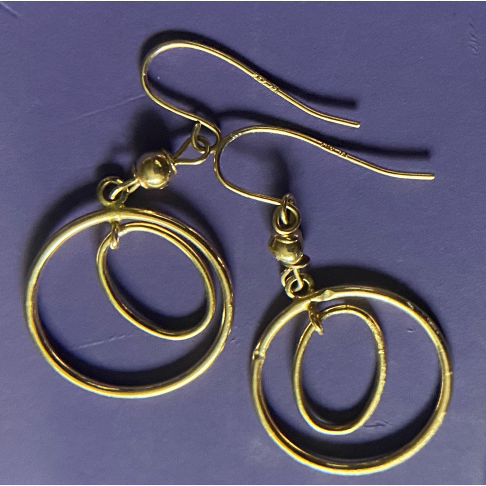 Beautiful Solid 14k Gold Circular Dangle Earrings… - image 4